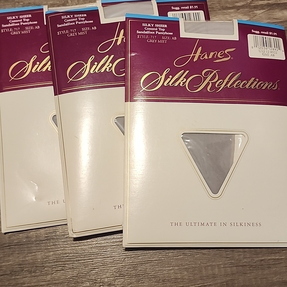 Hanes Silky Reflections Silky Sheer Pantyhose Control Top Grey Mist Size AB Set3